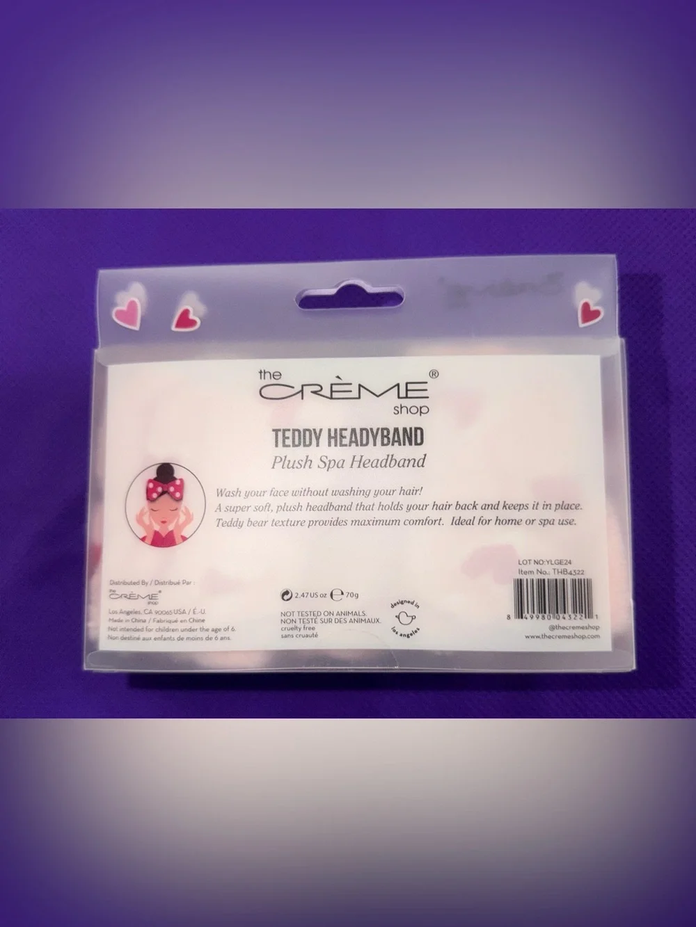 🎀The Crème Pink Plush Heart Spa Headband